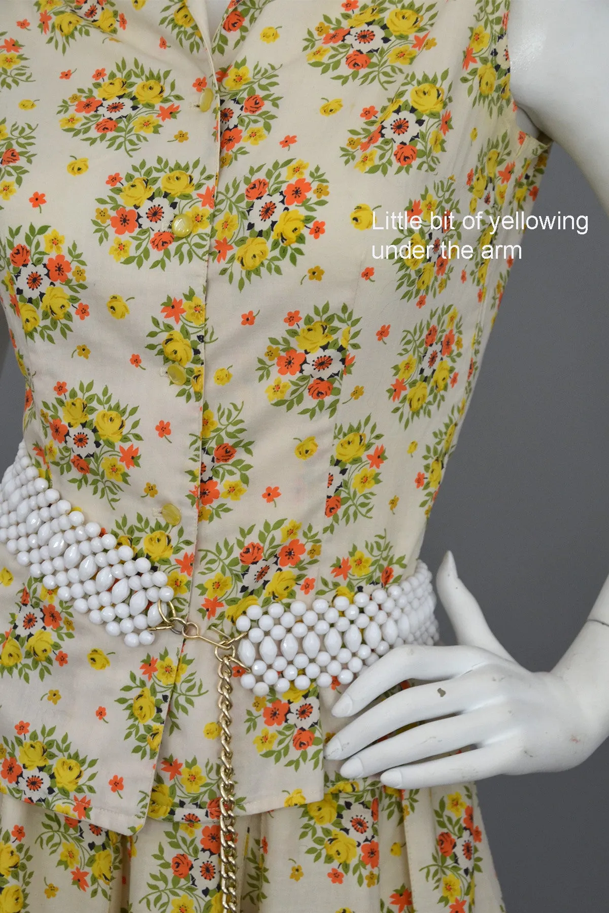 Vintage 1950's Cotton Yellow Rose Print Skirt and Top Dress