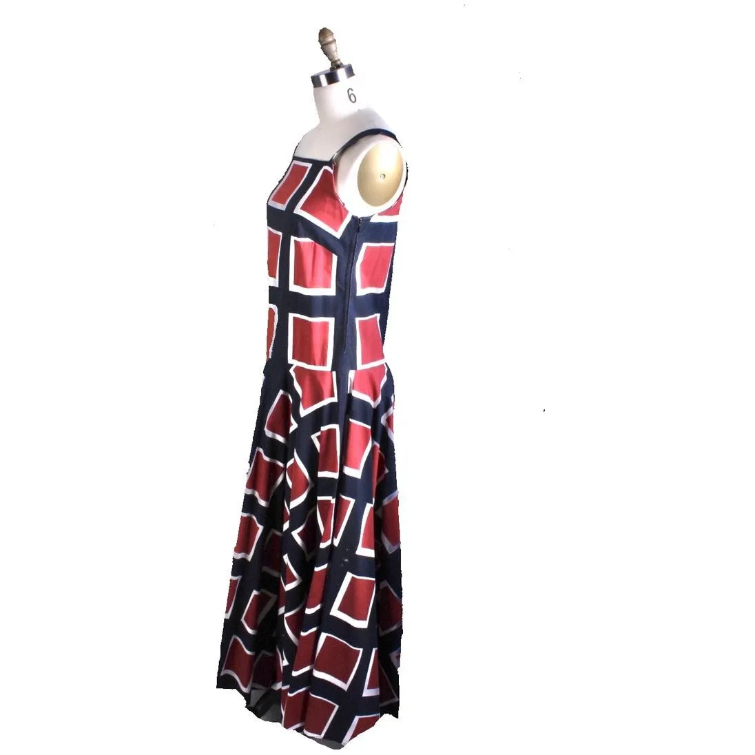 Vintage 1971 Marimekko Jumper Maxi Sleeveless Full Skirt Maxi Dress Cotton 38/10 Blue Red