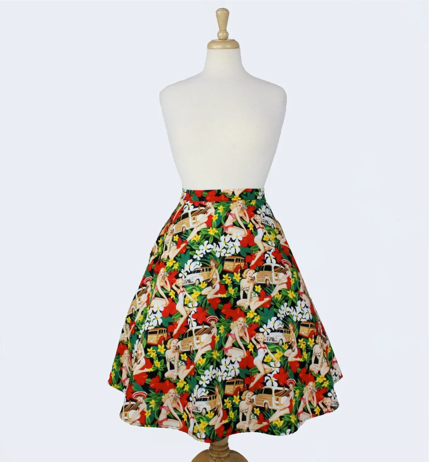 Vintage Hawaiian Tiki  Aline Pinup Skirt # FS-HG501