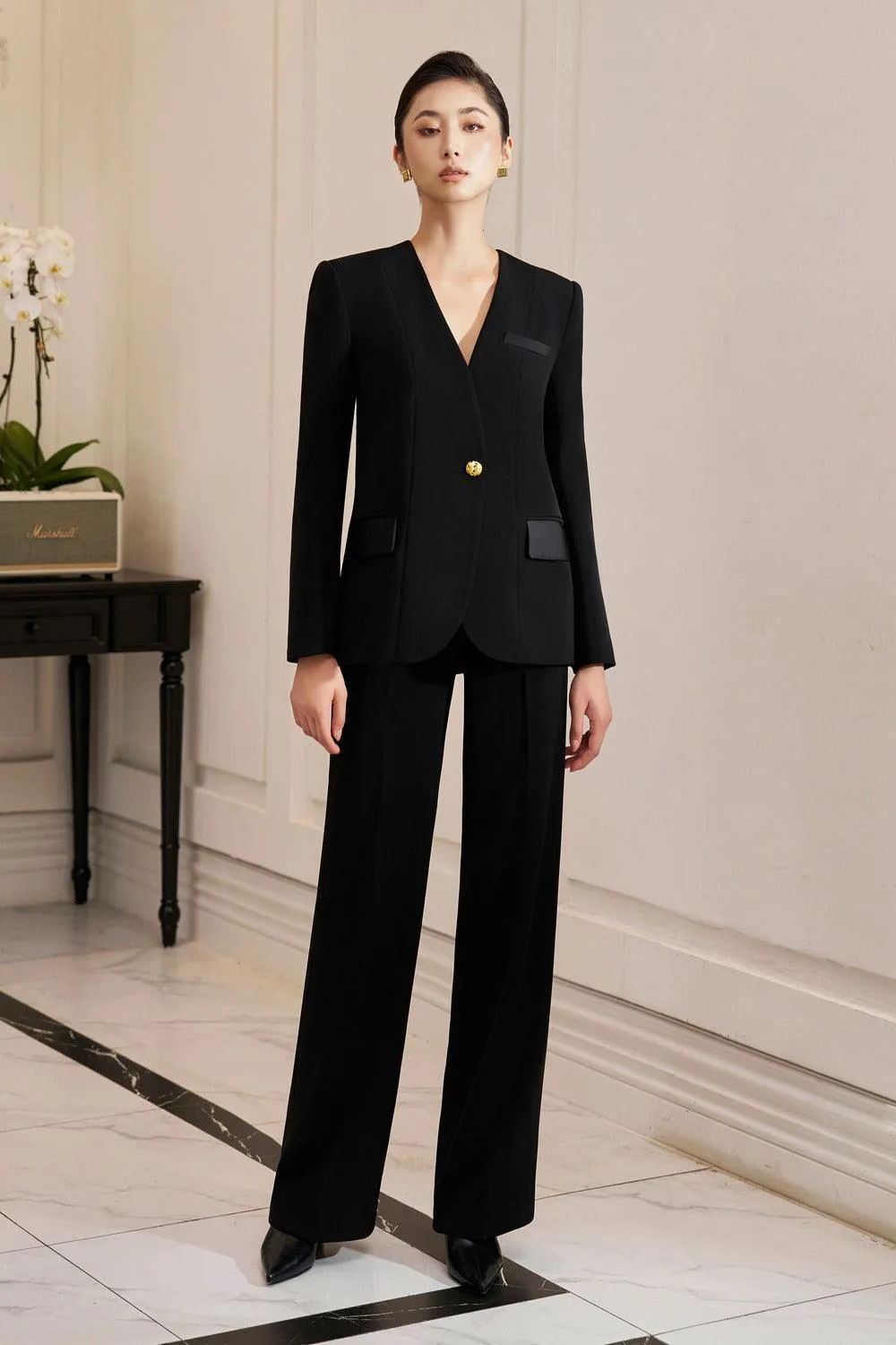 Vivienne Straight Side Pocket Gabardine Ankle Length Trousers