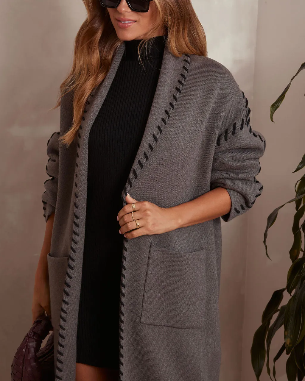 Warm Harvest Contrast Stitch Duster Coat