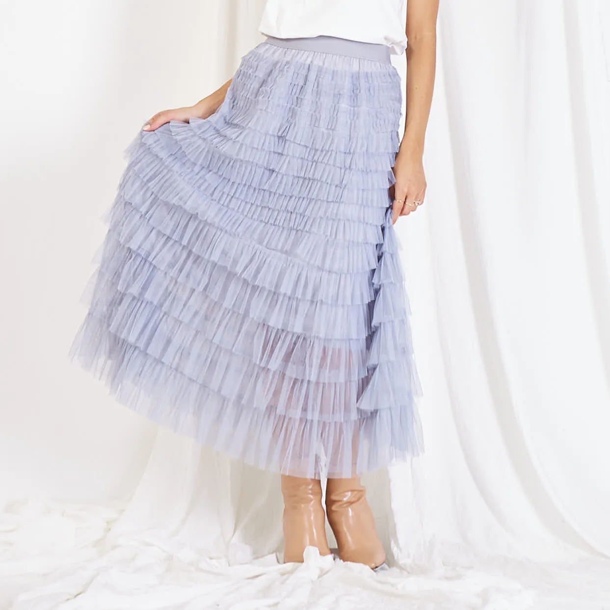 Wholesale mesh pleated skirt