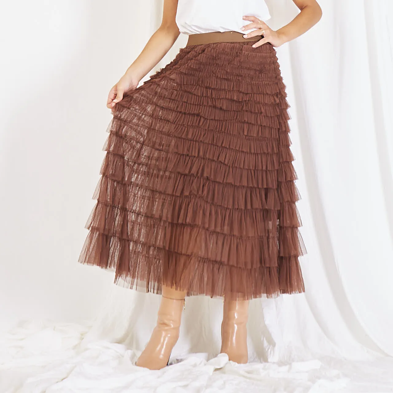 Wholesale mesh pleated skirt