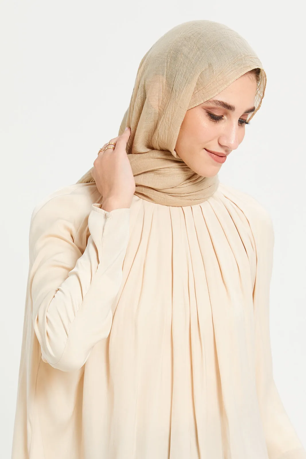 Women Beige High Neck Volume Top