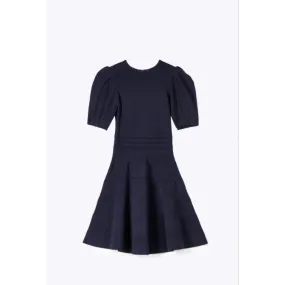 Women Wmd-Velvey-Puff Sleeve Dress With Engineered Skirt - Midnight