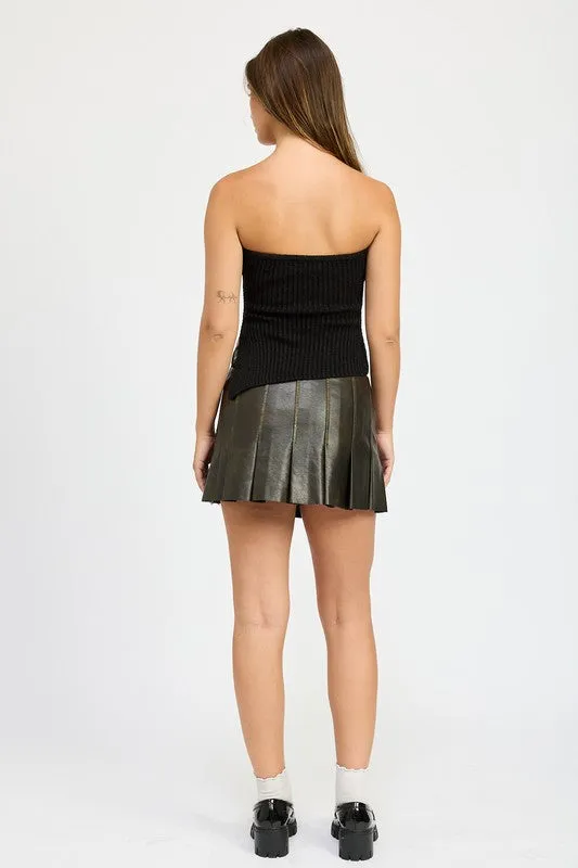 Women's Faux Leather Pleated Mini Skirt