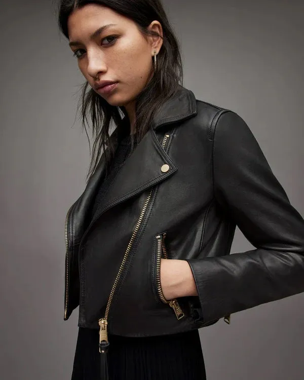 Women’s Lambskin Leather Cropped Motorcycle Jacket WJ074