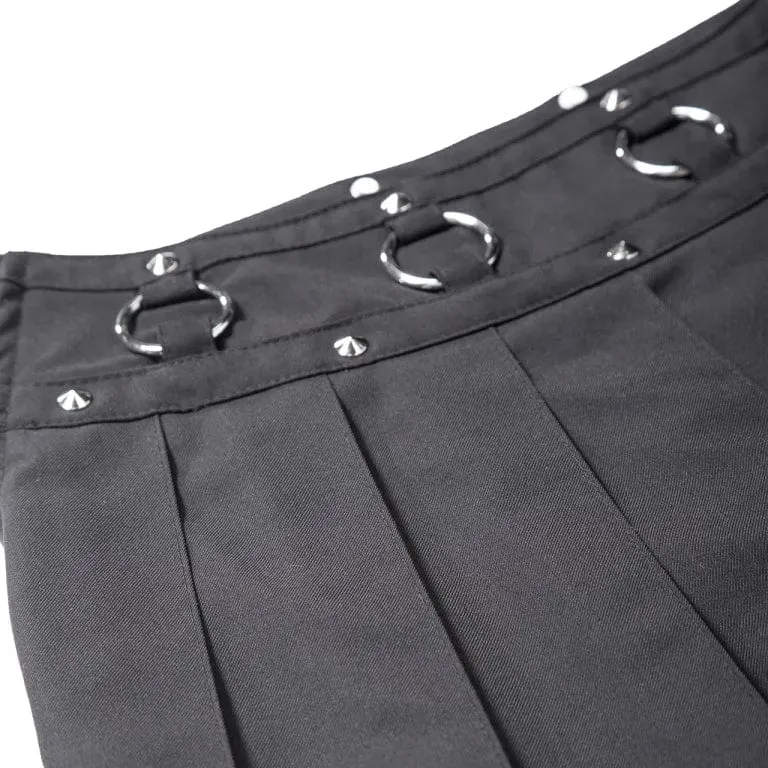 Women's Punk Studded Lace Splice Pleated Skirt