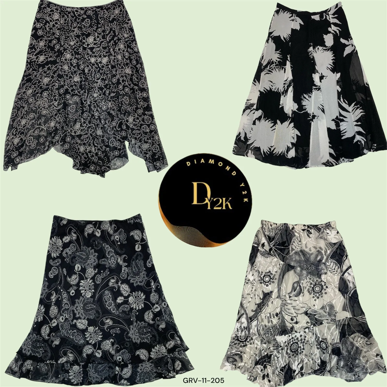 Y2K Black Floral Skirt - Soft Polyester Design (GRV-11-205)