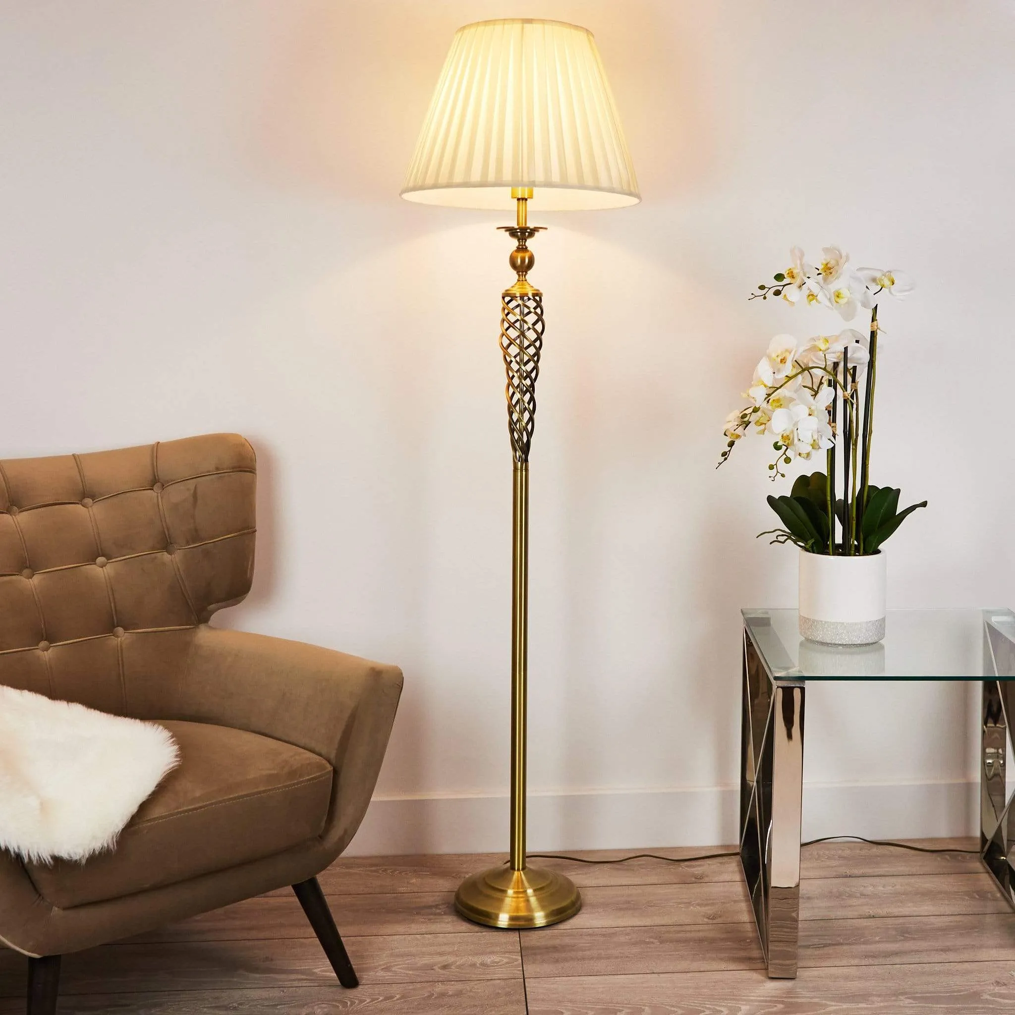 Zaragoza Floor Lamp Complete With Shade Antique Brass